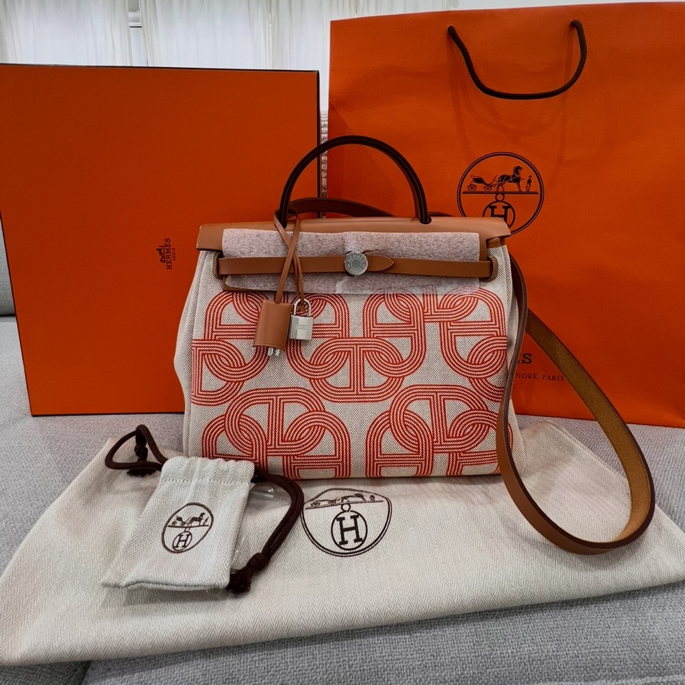 Hermes Tan and Orange Shoulder Bag